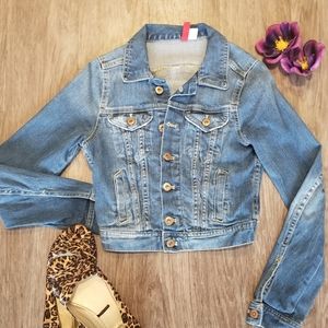 Cropped Denim Jacket Lightly Distressed